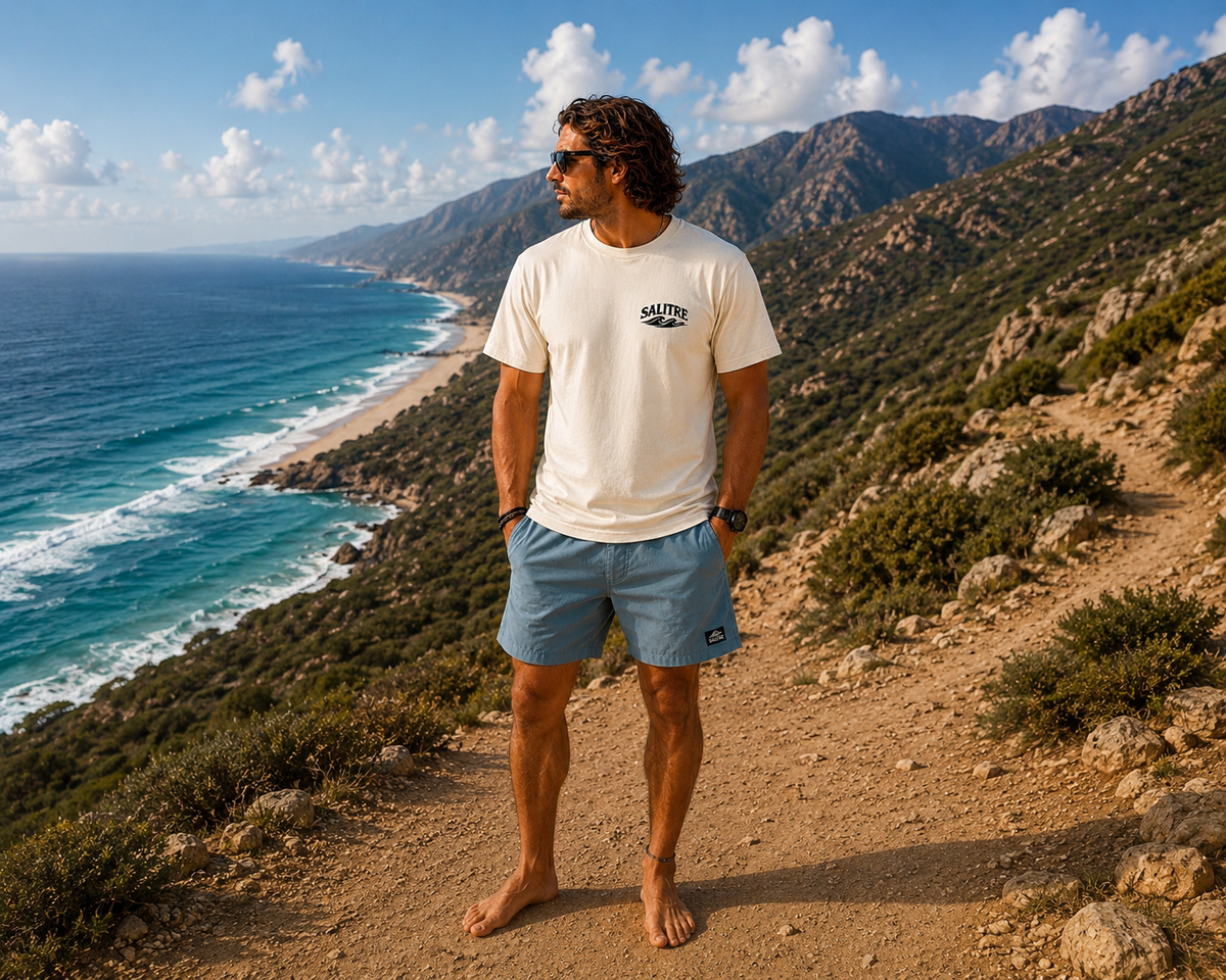 Surfboard Flag Graphic Tee — Salitre Logo Beach T-Shirt
