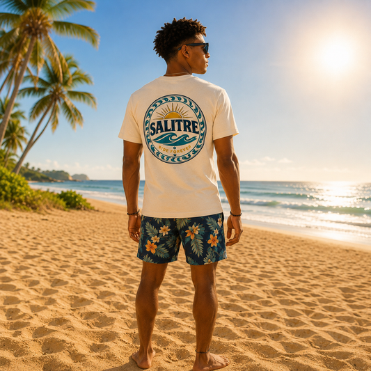 Salitre Sunset Logo Tee — Retro Beach Graphic T-Shirt